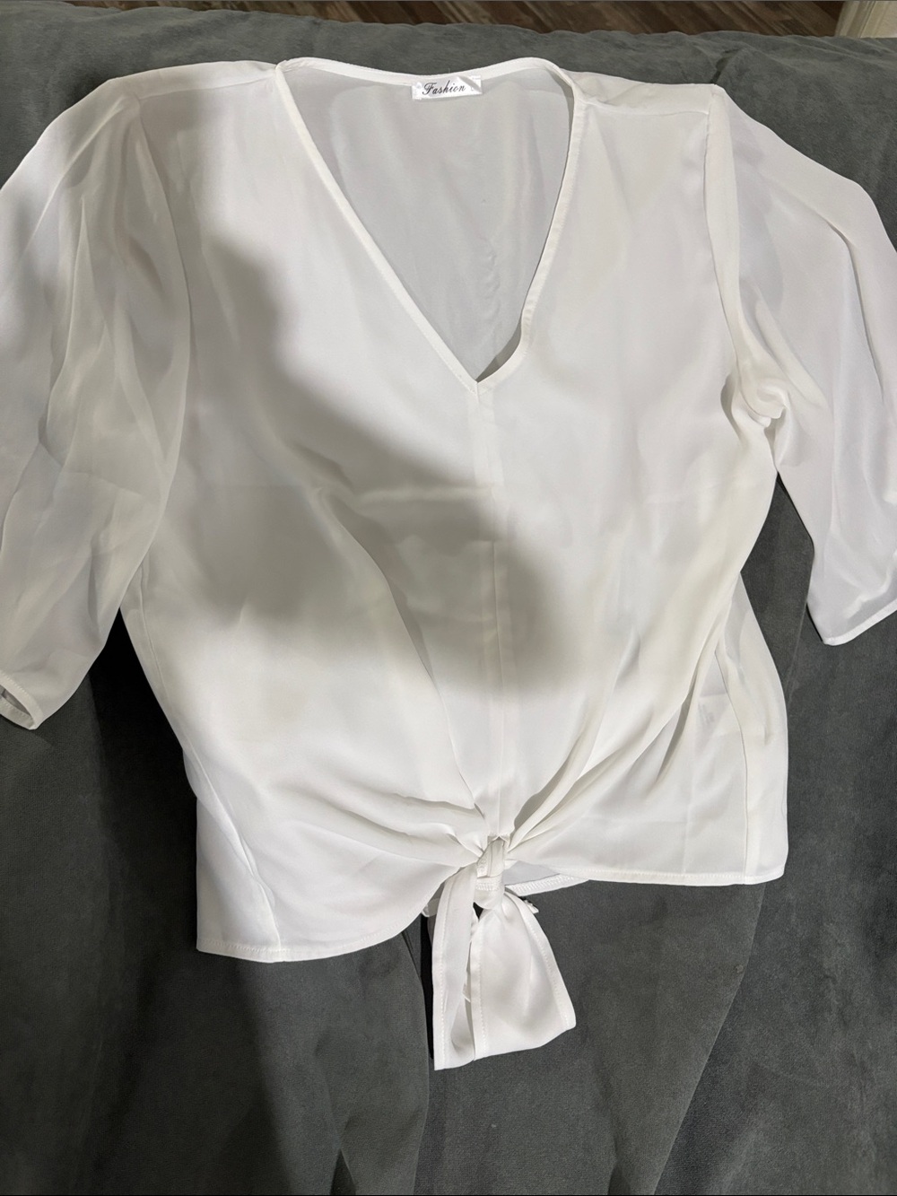 White V-Neck Tie-Front Women’s Top